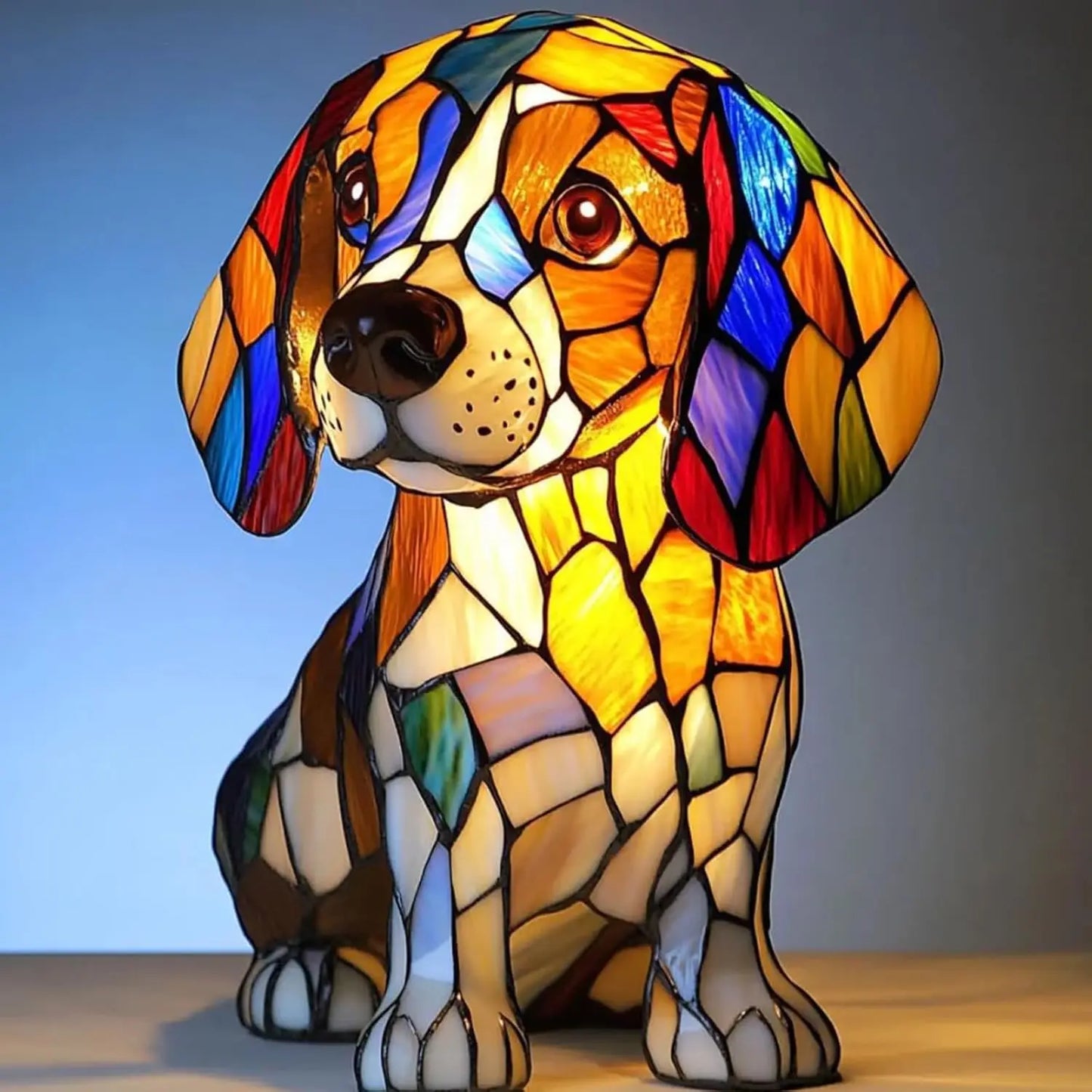 Lampe De Table Art Nouveau Verre Coloré Chat Et Chien Ambiance Lumineuse Et Charmante