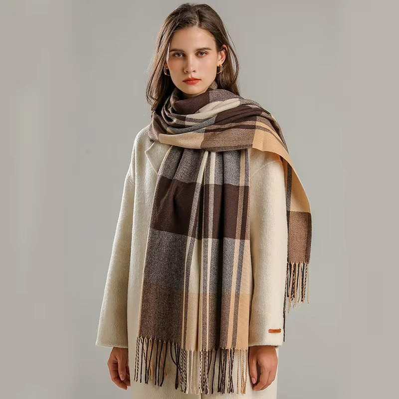Écharpe Plaid Cachemire Pour Femme Hiver Chaude Foulard Pashmina Avec Franges