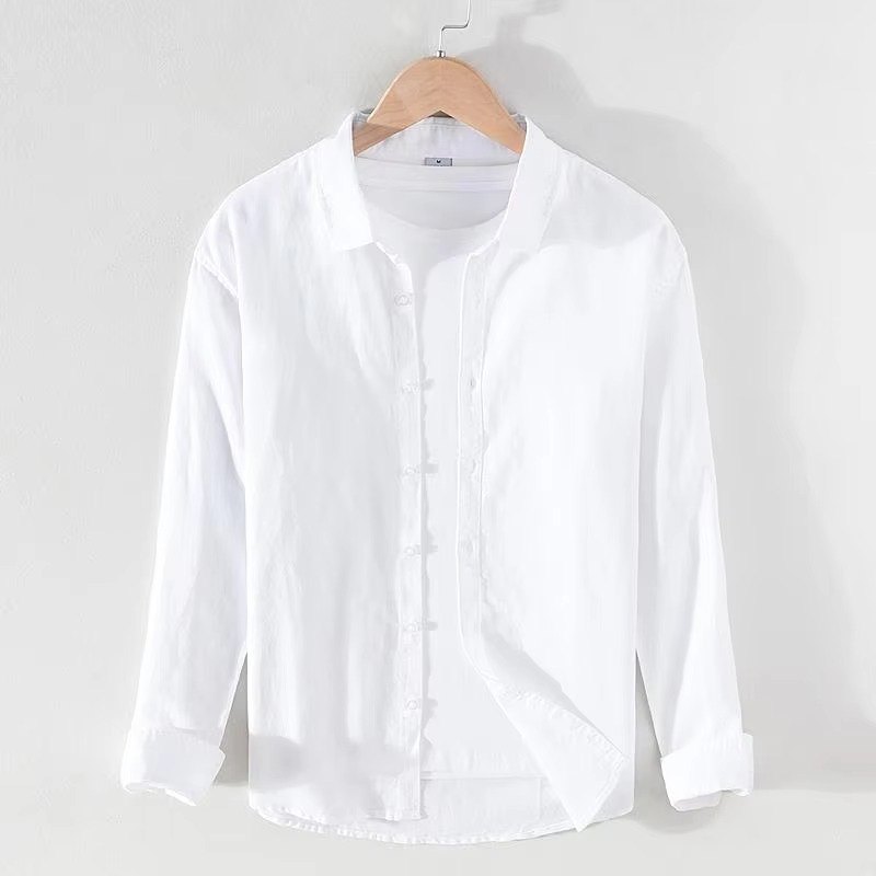 Chemise Homme Lin Vintage Col Montant Manches Longues Boutonnée Léger Respirant de M à 3XL
