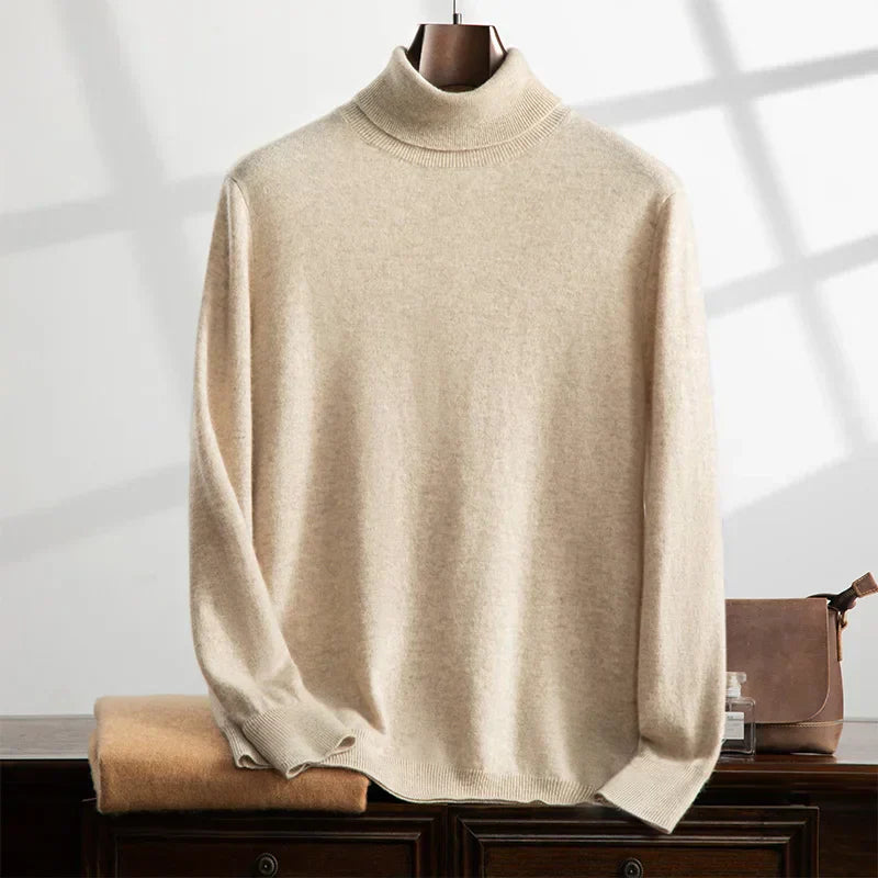 Pull Homme Col Roulé En Laine Mélangée Douce Proche Cachemire Texture Tricot Décontracté Bords Côtés