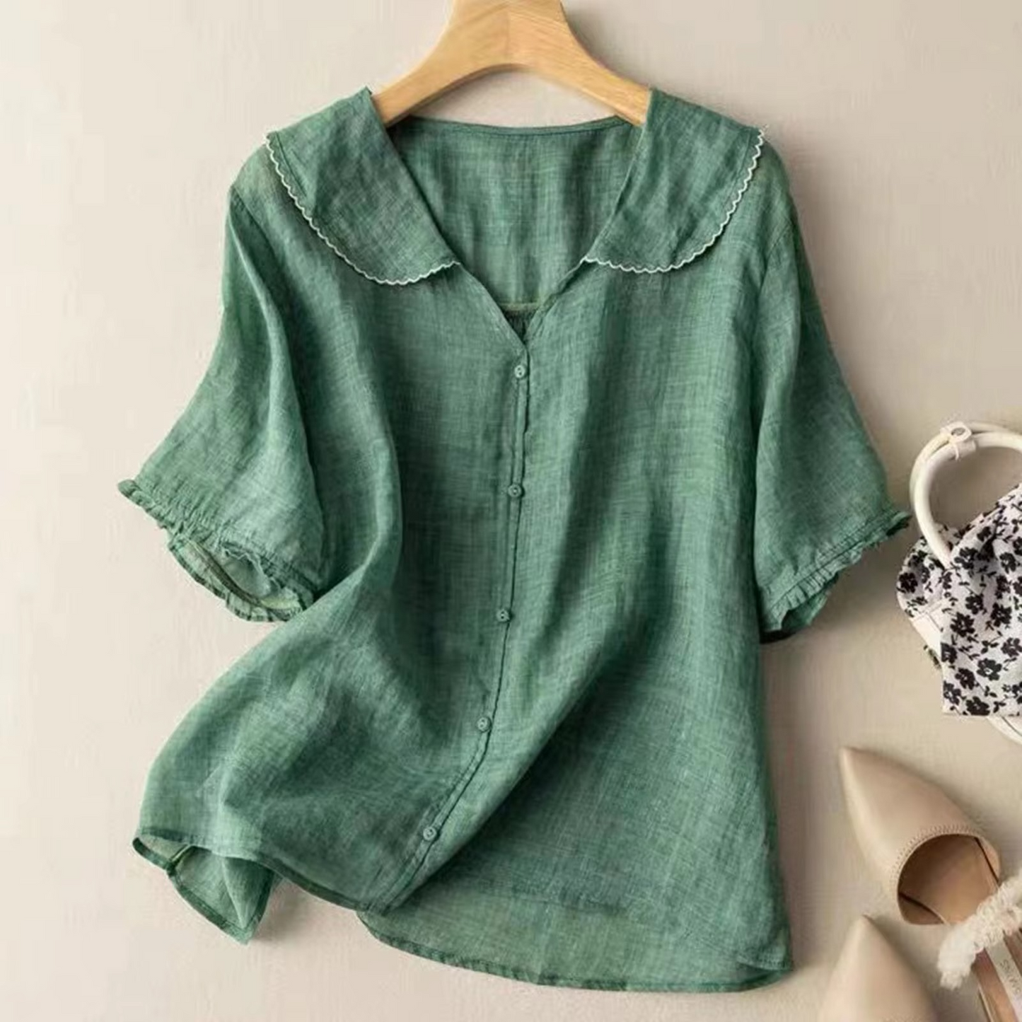 Chemise Boutonnée Femme En Coton Et Lin À Manches Longues Confortable Et Polyvalente