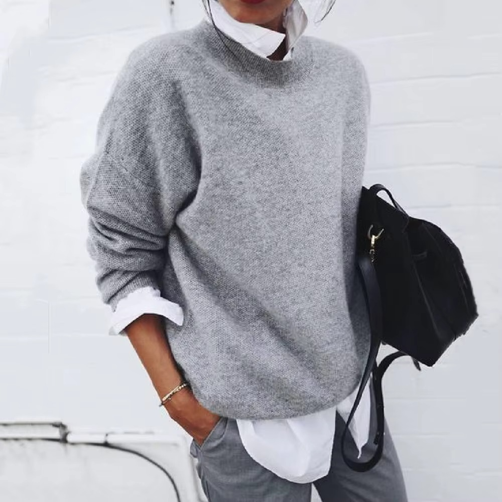 Pull En Tricot Pour Femme Avec Col Chemise Effet Deux Pièces Sans Couture Pour Tous Les Jours