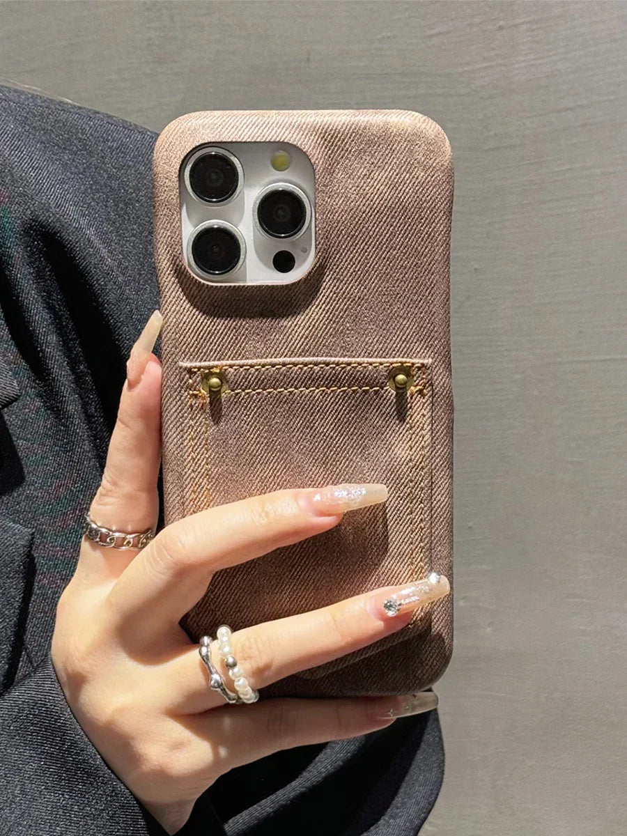Coque En Denim Indigo Pour iPhone Avec Poche Cousue Et Doublure Douce Pour Protection Robuste Amawinc