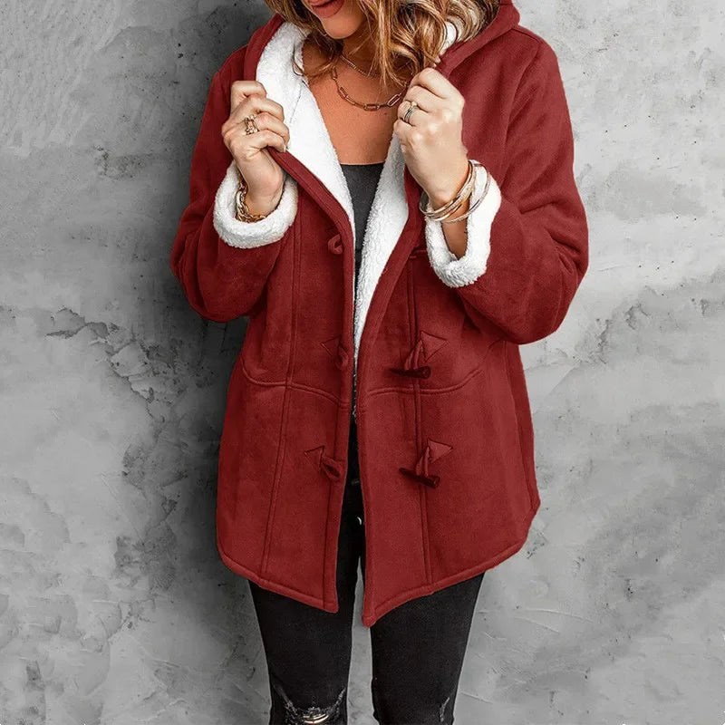 Manteau Capuche En Polaire Douce Chaud Pour L'Hiver Avec Doublure Moelleuse Et Fermetures Bascules Distinctives