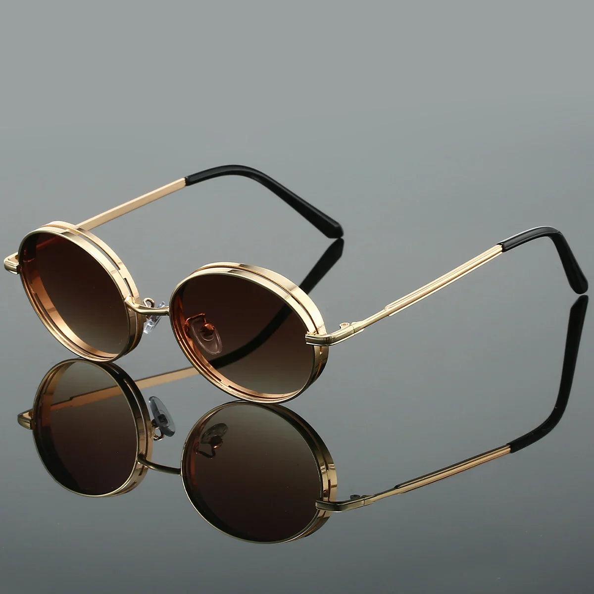 Lunettes De Soleil Ava Ronde Rétro À Teinte Dégradée Ovale Monture Légère En Alliage Antireflet UV400