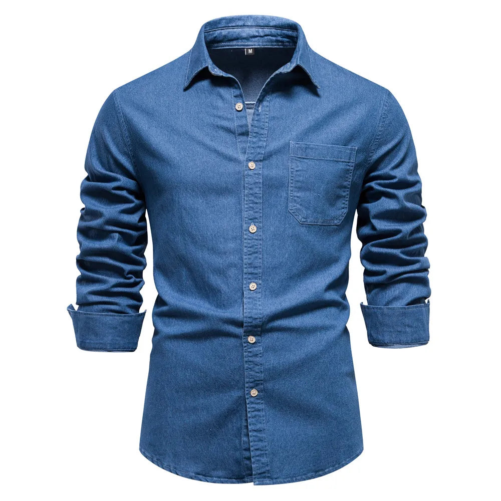 Chemise Homme Denim Bleu Clair À Boutons Hunter Par Amawinc Pour Style Décontracté Sophistiqué Quotidien