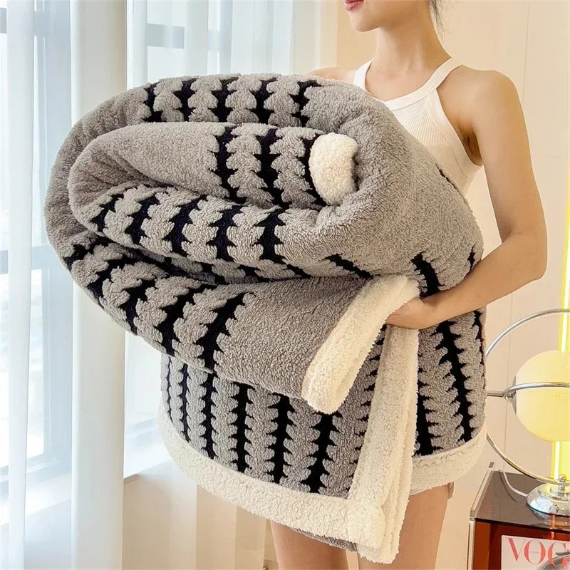 Couverture En Flanelle Contemporaine Avec Peluche Sherpa Douce Pour Un Confort Luxueux