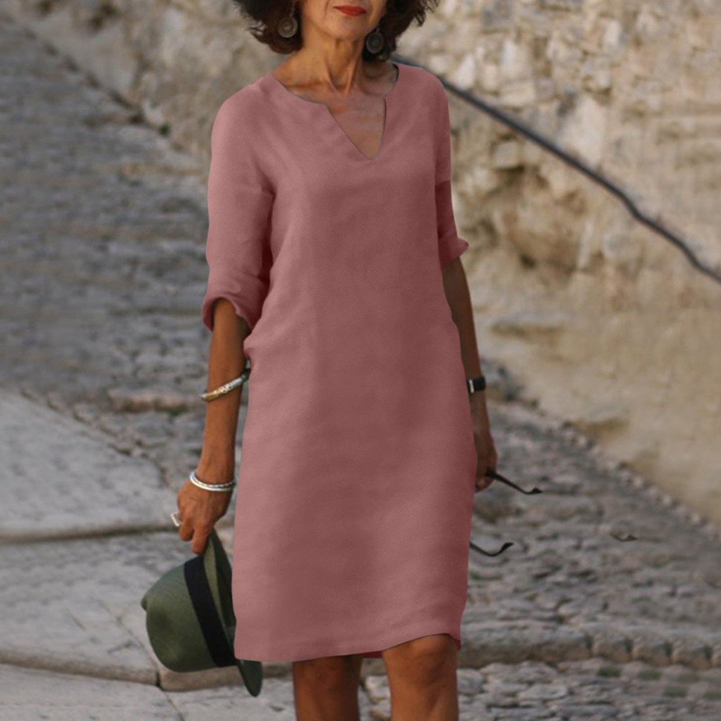 Robe Midi Décontractée Pour Femme Ample Taylor Amawinc Silhouette Relax Col Doux Confortable