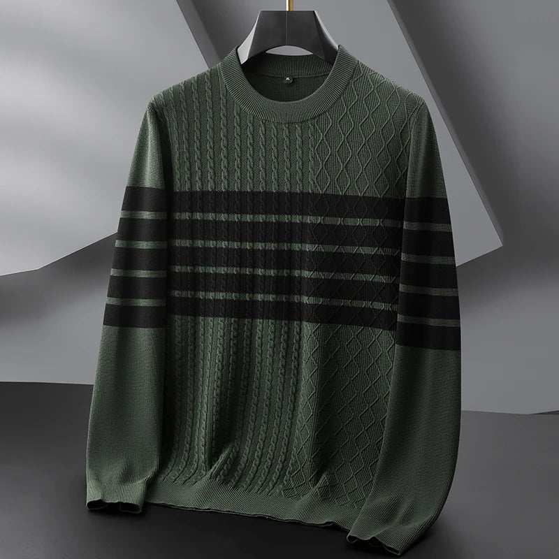 Pull Enzo À Maille Split Cable Avec Motifs Diamant Et Lignes Horizontales Sur Base Sombre