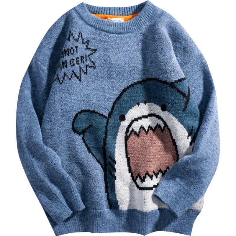 Pull Tricot Oversize Requin Harajuku Avec Graphique Audacieux Motif Requin Col Roulé Chaud