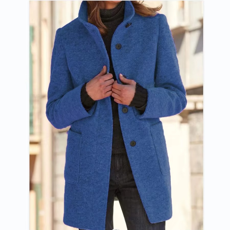 Veste Rétro En Mélange De Laine À Col Debout Pour Femmes Chaude Et Élégante Avec Charme Vintage