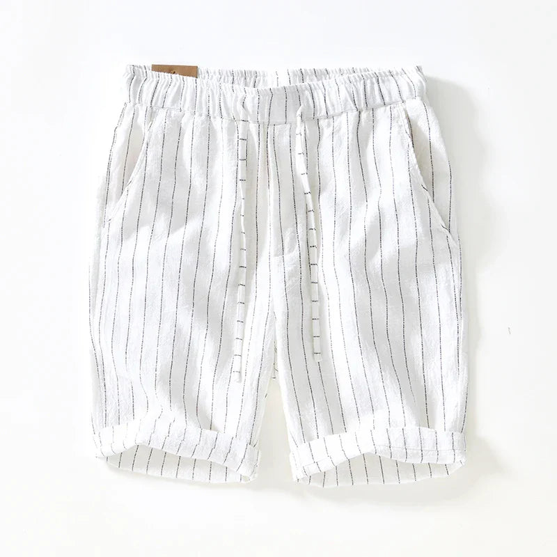 Shorts Lin Coton À Rayures Léger Respirant Avec Taille À Cordon Élastique Et Poches Utilitaires Pour Été Décontracté