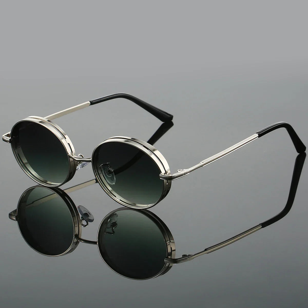 Lunettes De Soleil Ava Ronde Rétro À Teinte Dégradée Ovale Monture Légère En Alliage Antireflet UV400