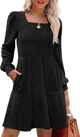 Robe Mini Élégante Emma Amawinc Encolure Carrée Pour Femme Élégance Intemporelle Et Confort Moderne