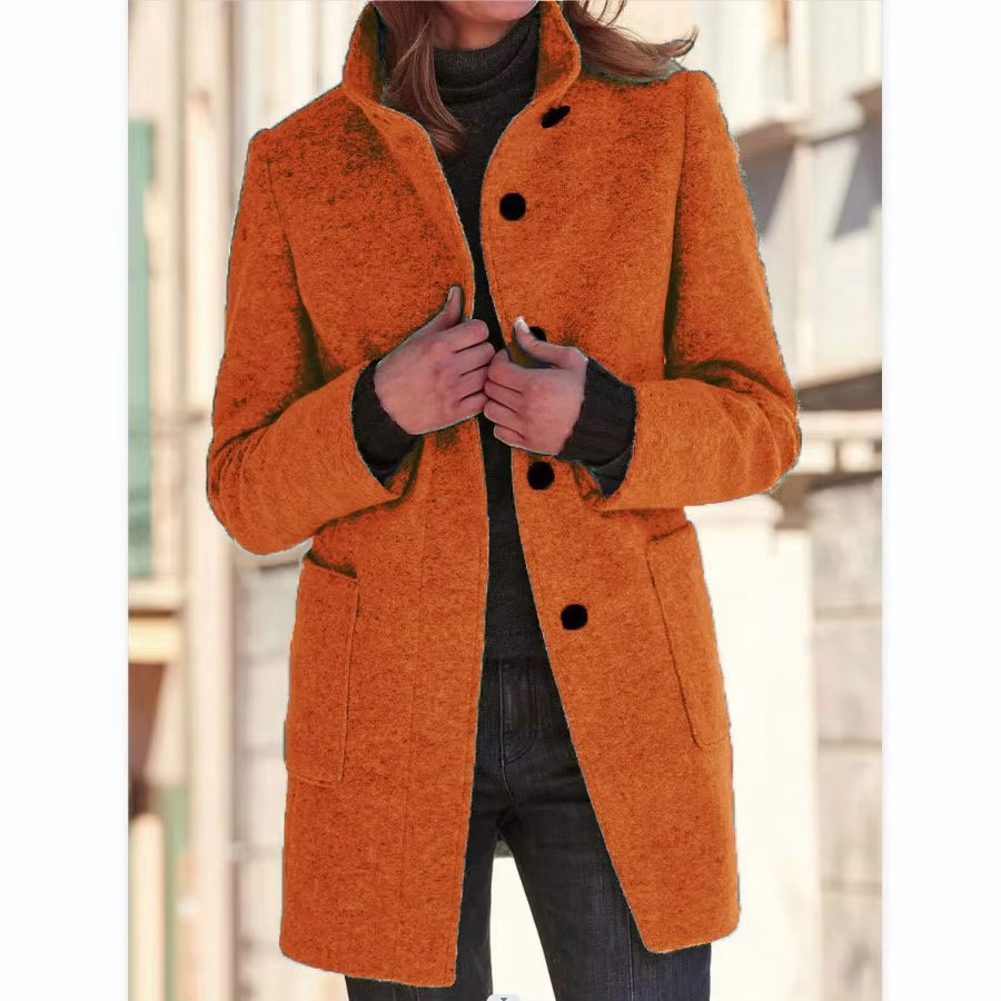 Veste Rétro En Mélange De Laine À Col Debout Pour Femmes Chaude Et Élégante Avec Charme Vintage