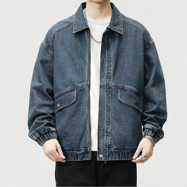 Veste En Jean Denim Vintage Oversize Lavage Moyen Boutonnée Mélange Coton Polyester Viscose