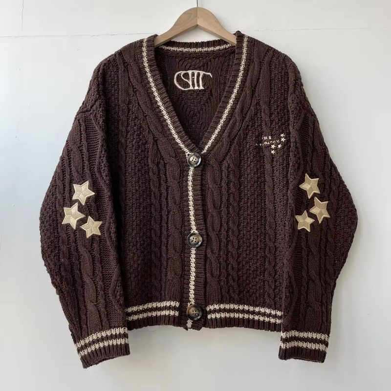 Amawinc Cardigan En Maille Automne Rouge Avec Broderie Feuille Érable Pour Femmes Modernes Confortables Et Élégantes