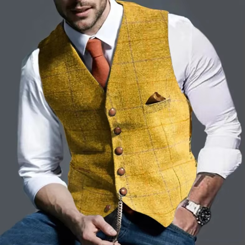 Gilet Pour Homme Tweed Rayé Pour Affaires Formelles Mariages Événements Élégants Amawinc Premium