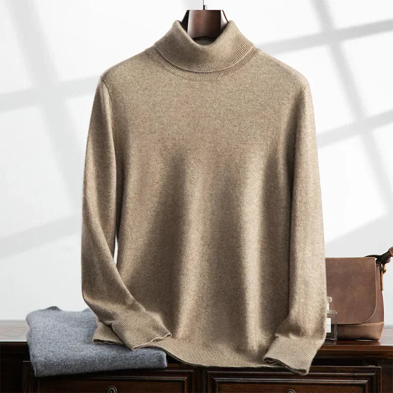 Pull Homme Col Roulé En Laine Mélangée Douce Proche Cachemire Texture Tricot Décontracté Bords Côtés