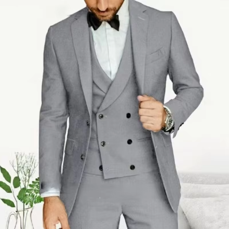 Costume Trois Pièces Slim Fit Homme Couleur Unie Avec Gilet Et Pantalon Queue De Pie Pour Mariages Et Affaires Amawinc
