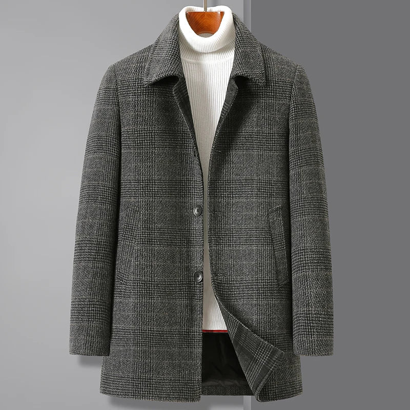 Amawinc Manteau Trench Martelli En Mélange Laine Gris À Carreaux Mi Long Pour Ville Élégante Et Sophistiquée