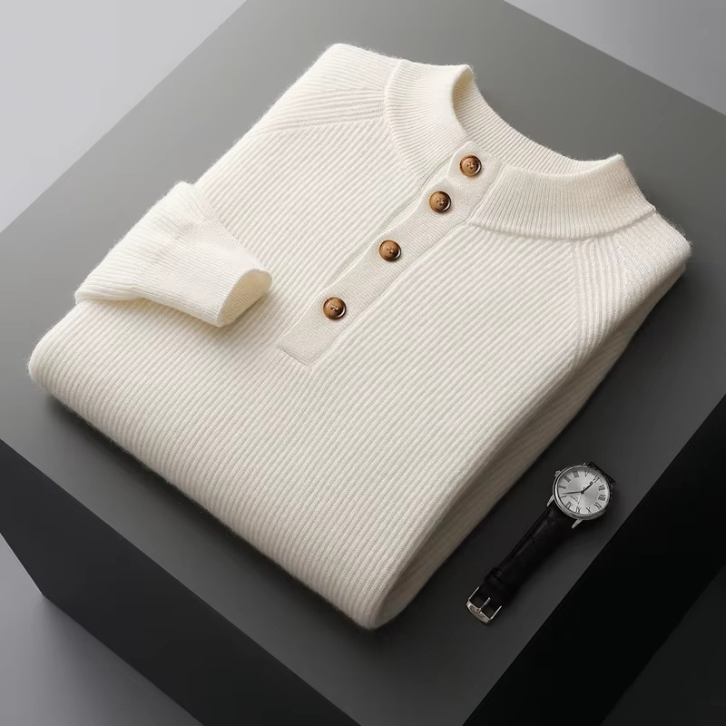 Amawinc Pull Col Rond En Cachemire Pur 100 Pour Cent Boutonné Confort Luxueux Pour Homme