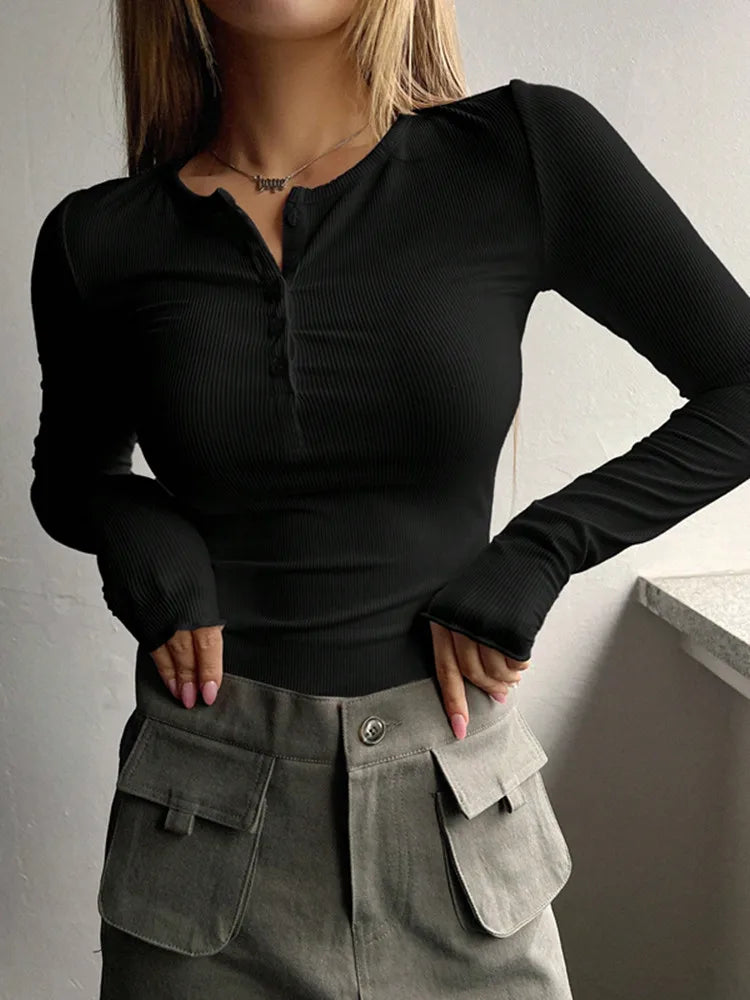 Henley Féminin En Maille Côtelée Luxe Couche De Base Douce Et Élégante Pour Tous Les Jours