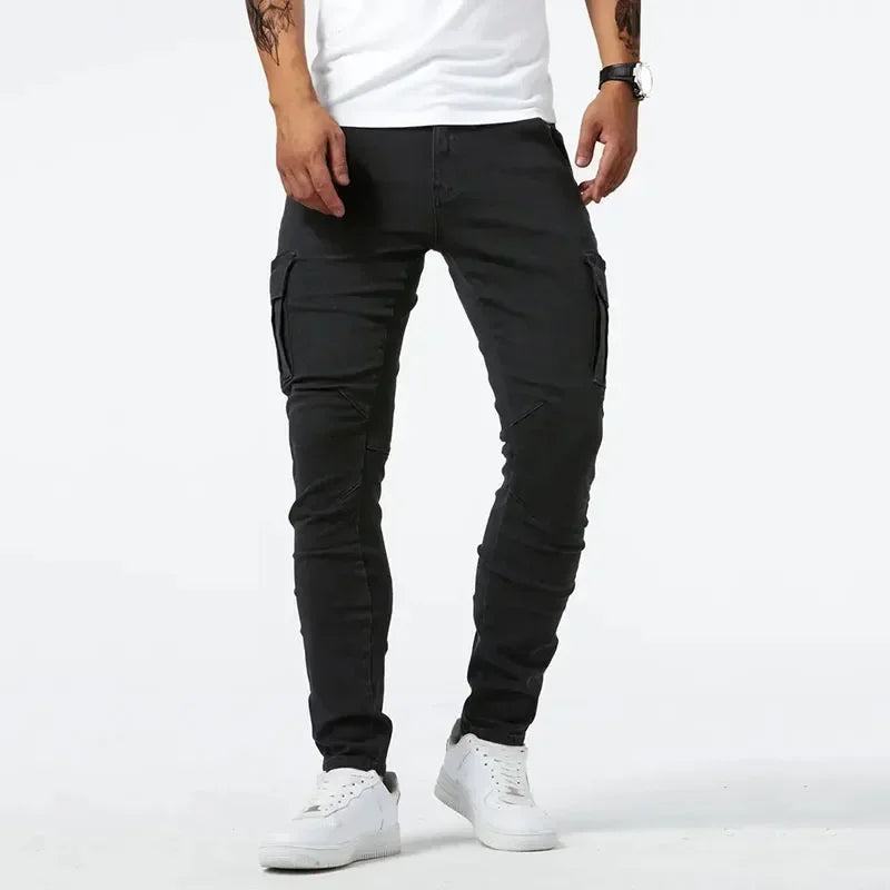Jean Denim Élastique Urbain Alto Avec Panneaux Côtés Et Coutures Nettes Pour Un Style Quotidien Moderne