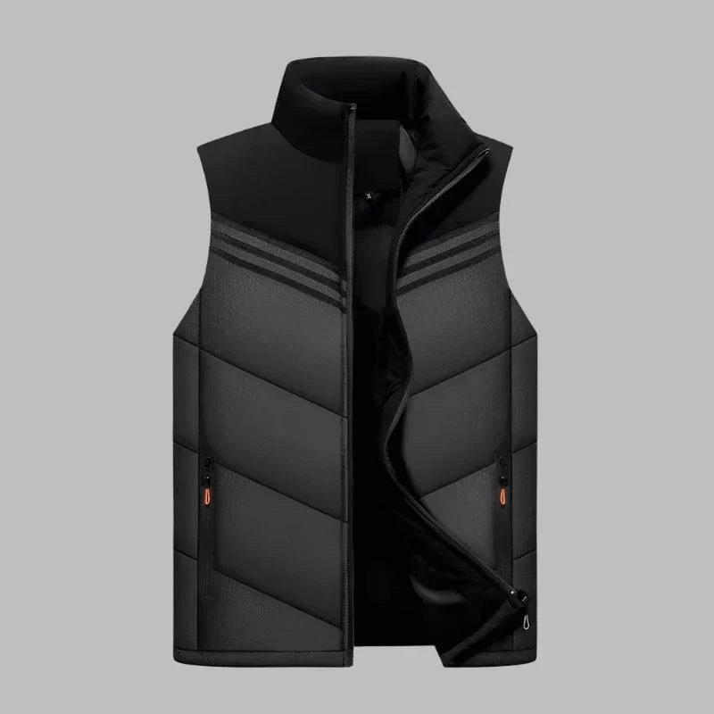 Gilet Matelassé Homme Slim Fit Col Haut Poches Zippées Pour Hiver Veste Extérieure Moderne et Chaude
