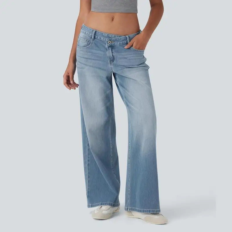Amawinc Jeans Ample À Jambe Évasée Serenity Taille Basse Confort Décontracté Finition Vintage Lavage