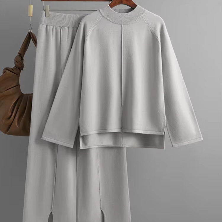 Ensemble Deux Pièces Pull Confort En Maille Et Pantalon À Jambe Large Pour Femmes Chaud Et Élégant
