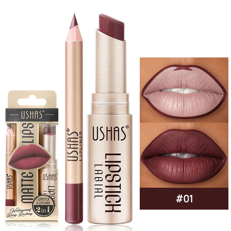 BE X Ushas Rouge À Lèvres Matte Avec Crayon Contour Double Utilisation Offres Spéciales Acheter 2 Obtenez 1 Gratuit