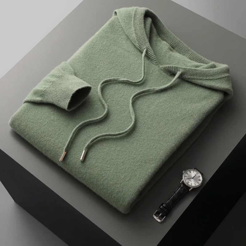 Pull À Capuche Homme En Cachemire 100 Pourcent Coupe Classique Maille Douce Avec Poignets Côtelés
