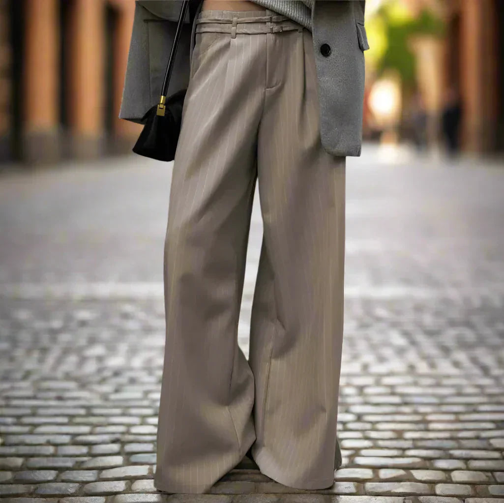 Pantalon Femme Taille Haute Évasé Rayé Élégant Et Confortable Pour Journée Et Soirée