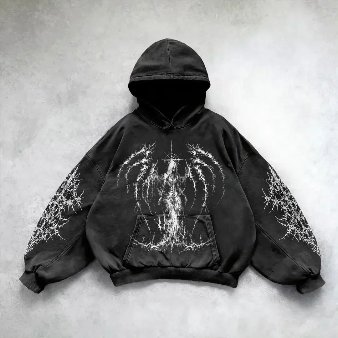 Sweat À Capuche Gravure Washed Rétro Streetwear Confort Moderne Coton Premium Look Vintage Audacieux