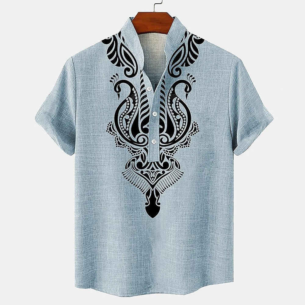 Chemise Décontractée À Manches Courtes Avec Motif Hawaïen Traditionnel En Polyester Léger