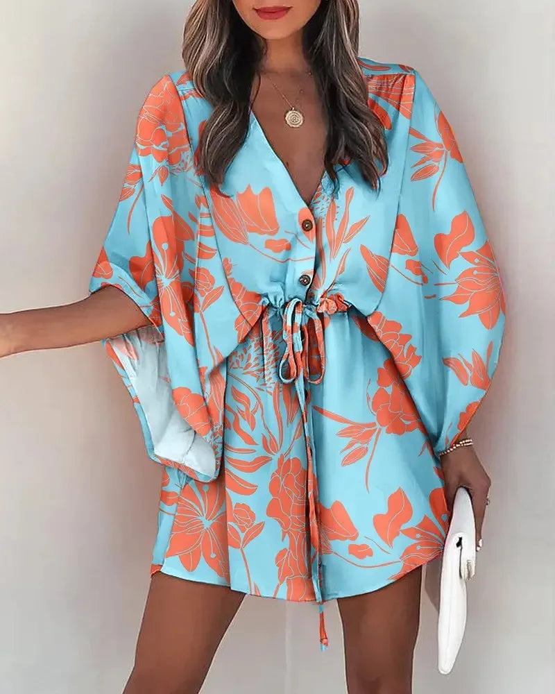 Rosabella Sommerkleid mit Fledermausärmeln und V-Ausschnitt