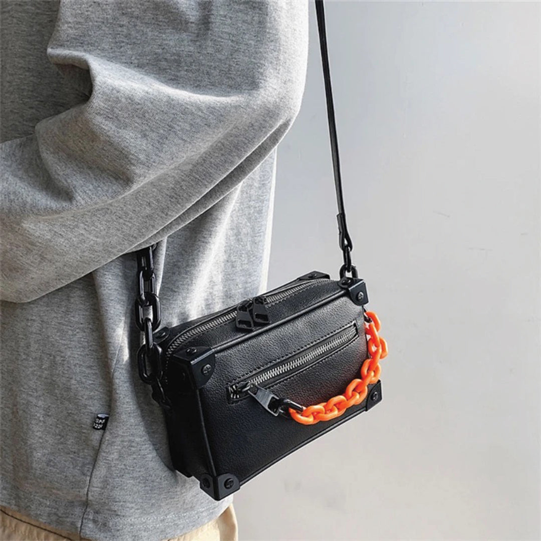 Amawinc Sacoche Bandoulière Noire Avec Attache Chaîne Détachable Et Fermeture Enveloppe Pour Vie Urbaine