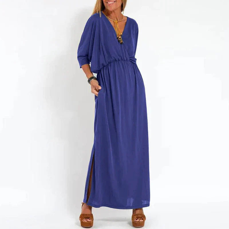 Langes Vintage-Kleid von Angelica mit hohem Taillenbund und Seitenschlitz