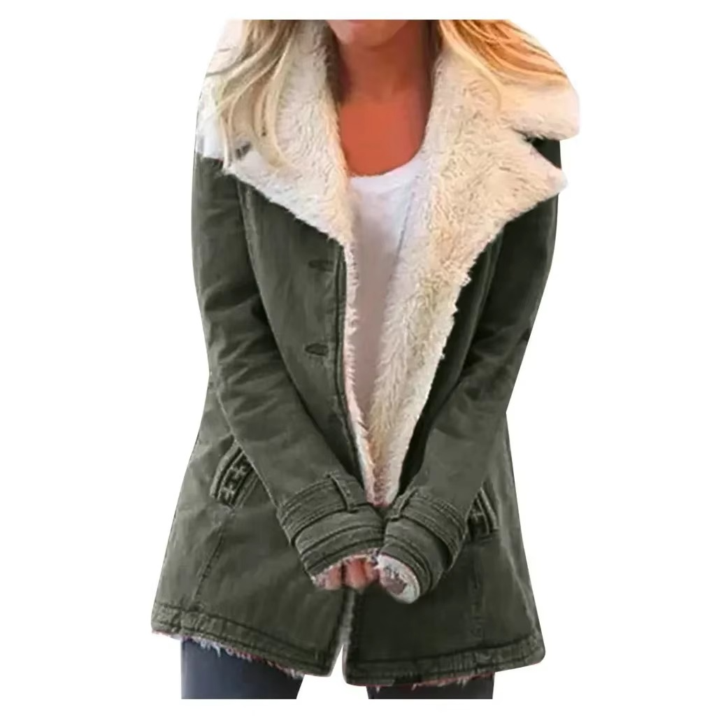 Veste Longue Féminine En Peluche À Revers Pour Automne Hiver Parka Confortable Élégante Et Chaude