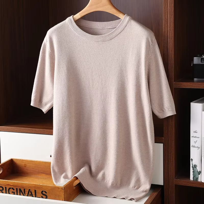 Pull Homme En Cachemire À Manches Courtes Col Rond Amawinc Léger Pour Confort Quotidien