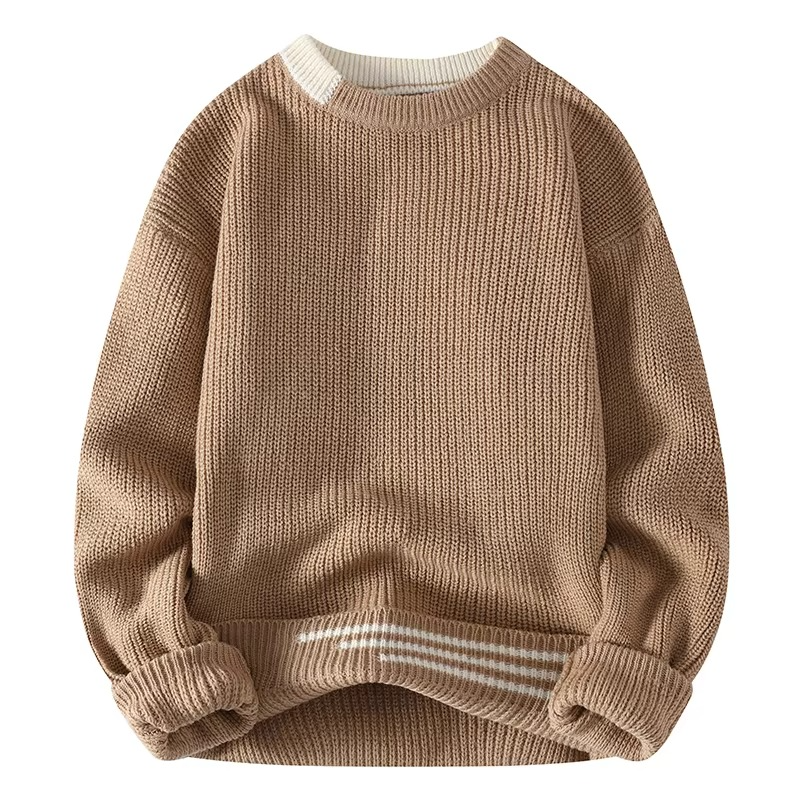 Pull Patchwork Tricot Automne Hiver Slim Fit Col Rond Pour Homme Chaud Et Confortable Pour Style Quotidien