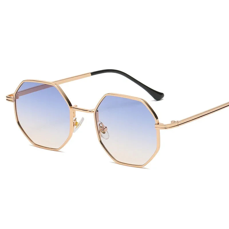 Lunettes Amari Vintage Octogonales UV400 Métal Alliage Unisexe Pont Unique Plaqué Or Style Rétro Moderne