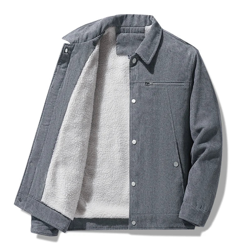Veste Velours Côtelé À Côtes Doublée De Polaire Col Rabattu Avec Finitions Métalliques Brillantes