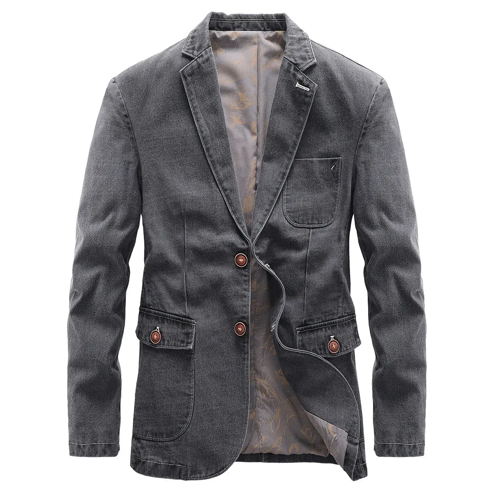 Blazer Décontracté En Denim Pour Homme Avec Couture Contrastée En Molleton Coton Mélangé Pour Printemps Et Automne