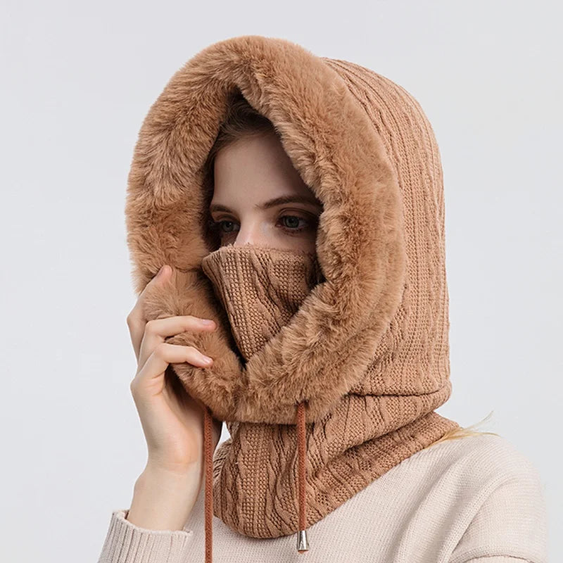 Aurora Cagoule Tricot Câblé Avec Bordure En Fausse Fourrure Et Cordon De Serrage Pour Femmes Hiver