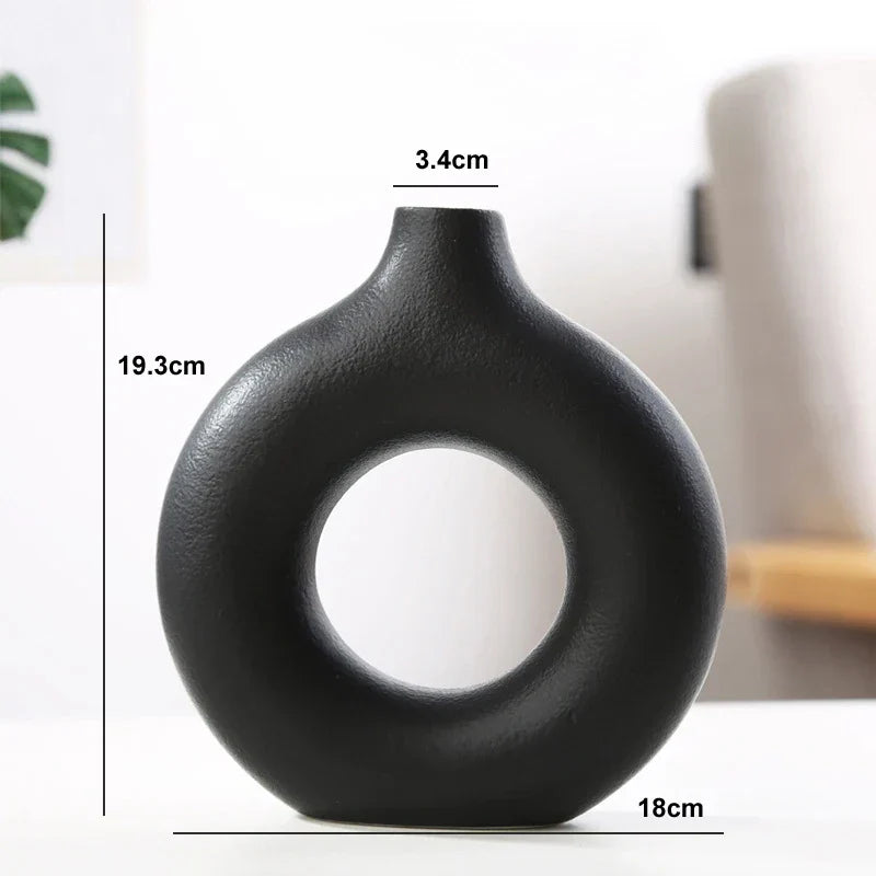 Vase Circulaire Harmony en Céramique Texturée Inspiré par la Pierre Naturelle pour Déco Minimaliste