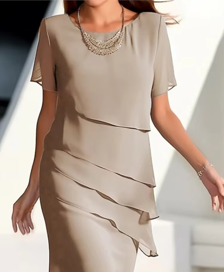 Robe D'Été Décontractée À Manches Courtes Couleur Unie Avec Bordures À Volants Pour Femmes