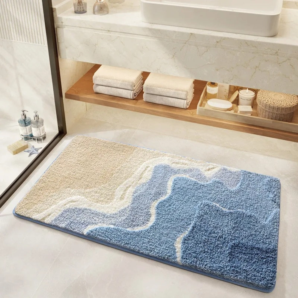 Tapis De Bain Motif Côte Et Mer Avec Dos Antidérapant Doux Et Absorbant Pour Salle De Bain