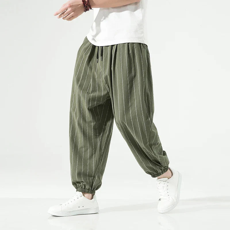Amawinc Pantalon Homme Coton Premium À Rayures avec Détails Pinstripe et Ceinture Élastique